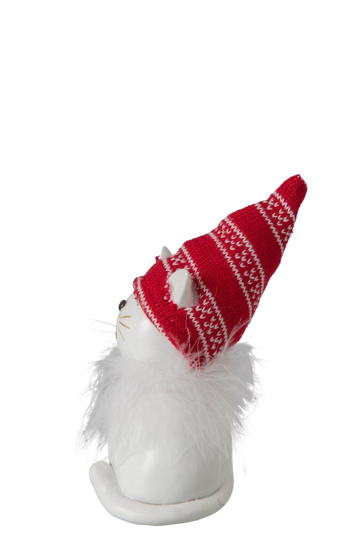 J-Line decoratie Kat Hoed - polyresin - wit/kerstrood - medium