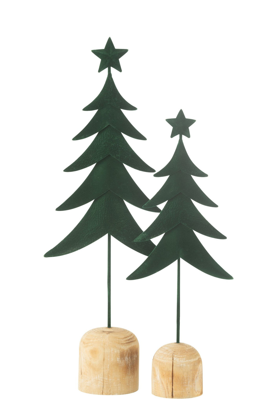 J-Line decoratie Kerstboom Op Voet + Ster - metaal/hout - groen - L