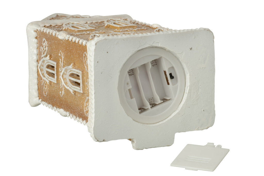J-Line decoratie Peperkoek Huis - polyresin - beige/wit - LED