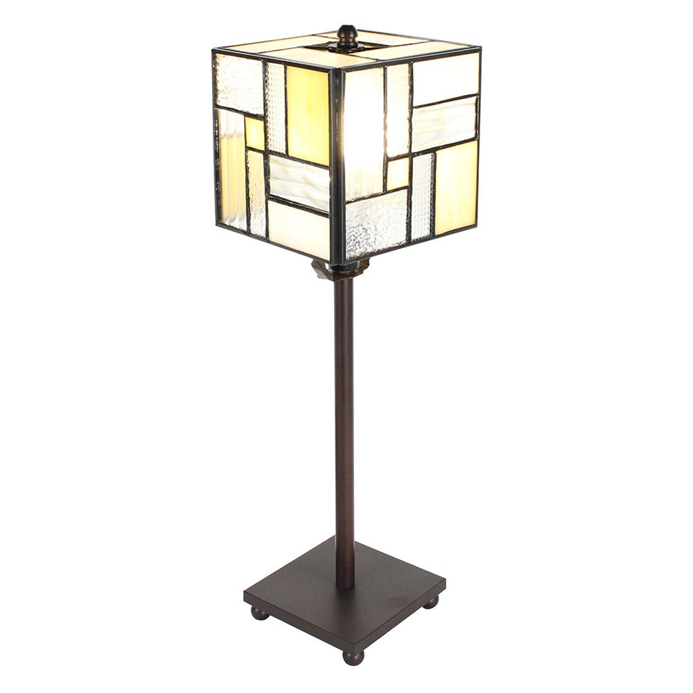 Tiffany Tafellamp 13x13x28 cm Wit Beige Glas Tiffany Bureaulamp
