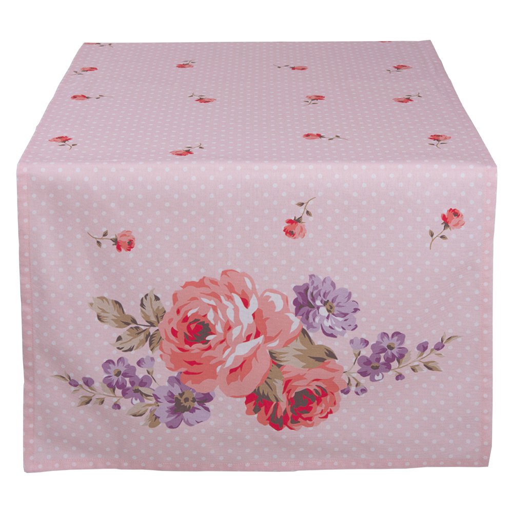Tafelloper 50x140 cm Roze Paars Katoen Rozen Tafelkleed