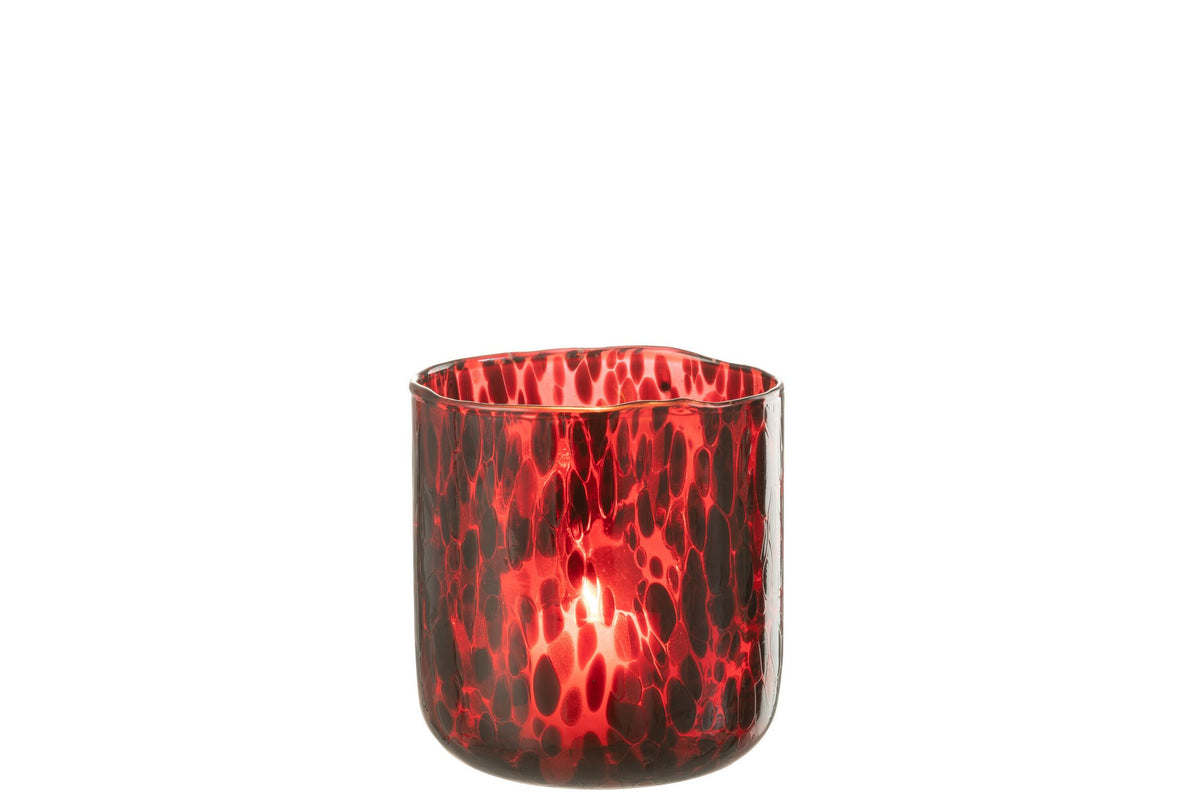 J-Line windlicht Gevlekt - glas - rood/zwart - medium