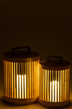 J-Line lamp Cylinder - sparhout - naturel - large - LED lichtjes