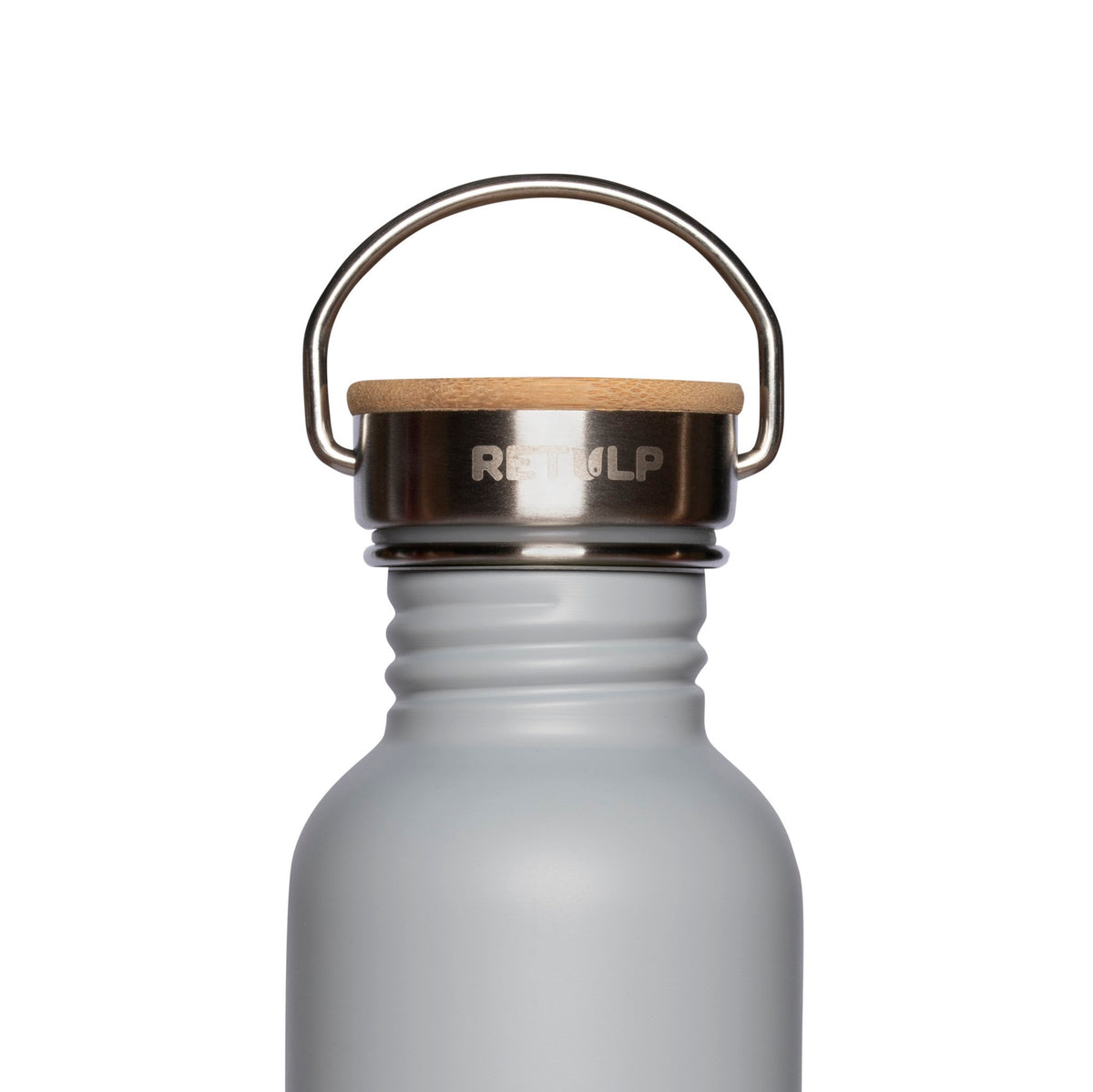 RVS drinkfles bamboe dop 500 ml steel Grey