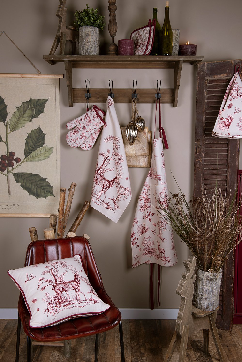 Ovenwant 18x30 cm Wit Roze Katoen Rendier Ovenhandschoen