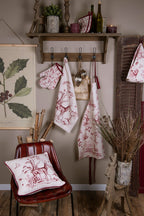 Ovenwant 18x30 cm Wit Roze Katoen Rendier Ovenhandschoen