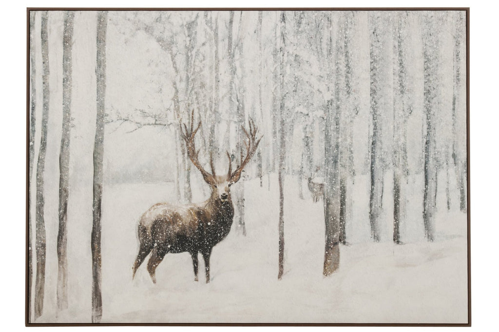 J-Line Schilderij hert met sneeuw - MDF - wit/bruin