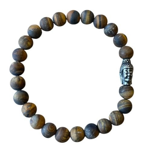 Heren armband Tijgeroog mat 8 mm met Boeddha kraal