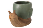 J-Line bloempot Slak - steengoed - beige/grijsgroen