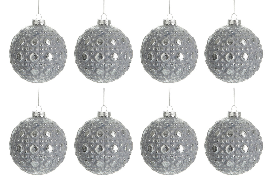 J-Line Doos Van 8 Kerstbal Rond Patroon Glas Antiek Grijs Small 8Cm