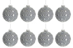 J-Line Doos Van 8 Kerstbal Rond Patroon Glas Antiek Grijs Small 8Cm