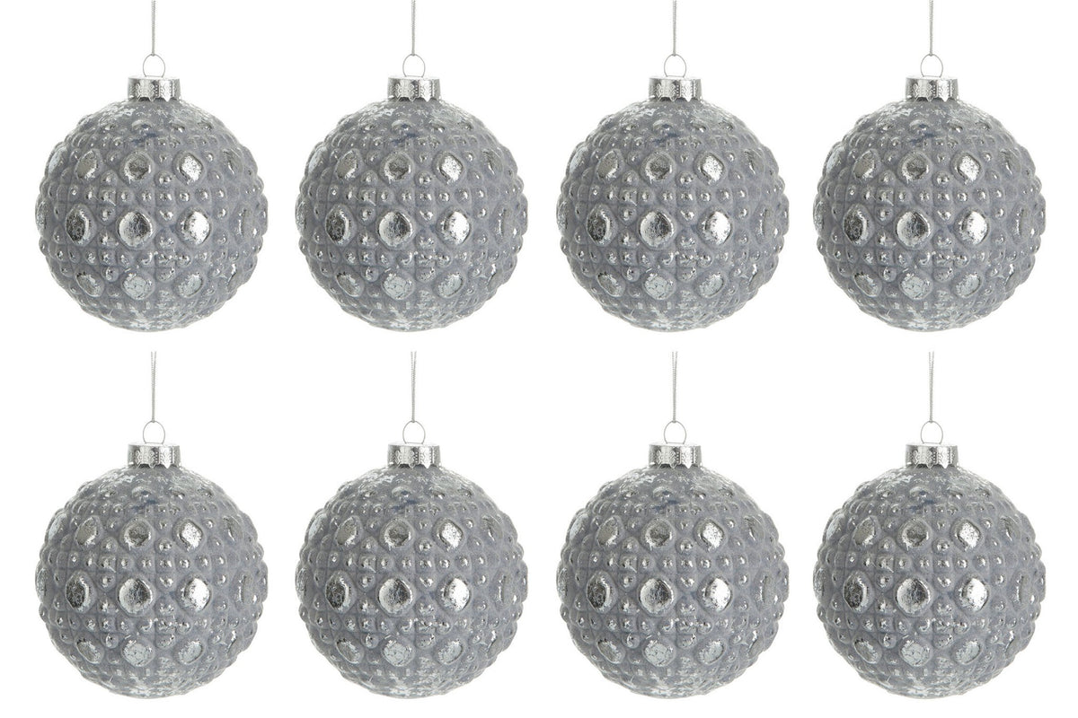 J-Line Doos Van 8 Kerstbal Rond Patroon Glas Antiek Grijs Small 8Cm