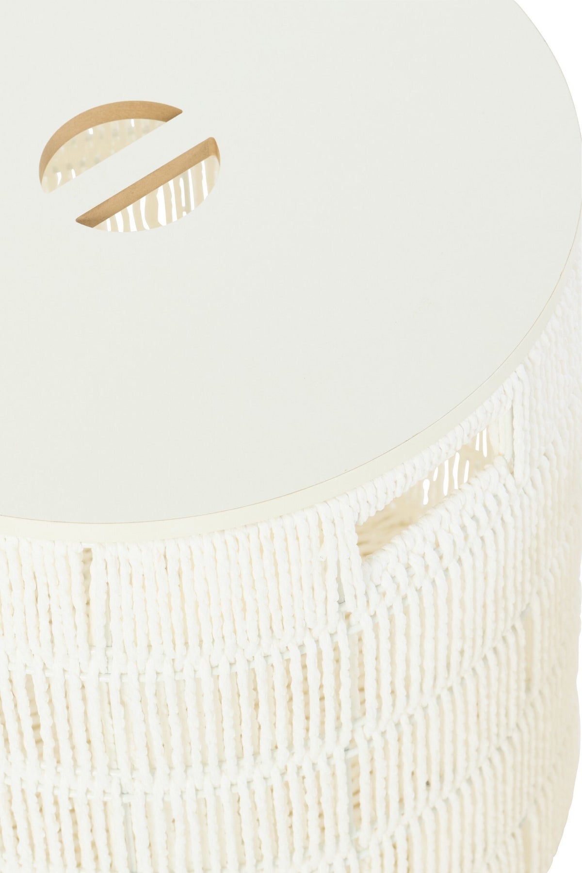J-Line mand + deksel Rond - ijzer/papier - wit - set van 2