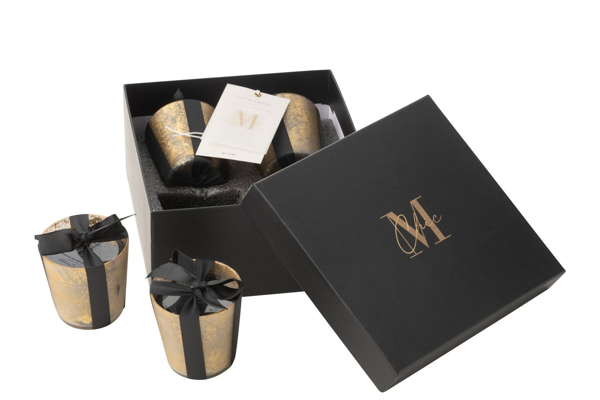 J-Line geurkaars M-Chic - Oud&Amber - glas - goud - 20U - doos van 4