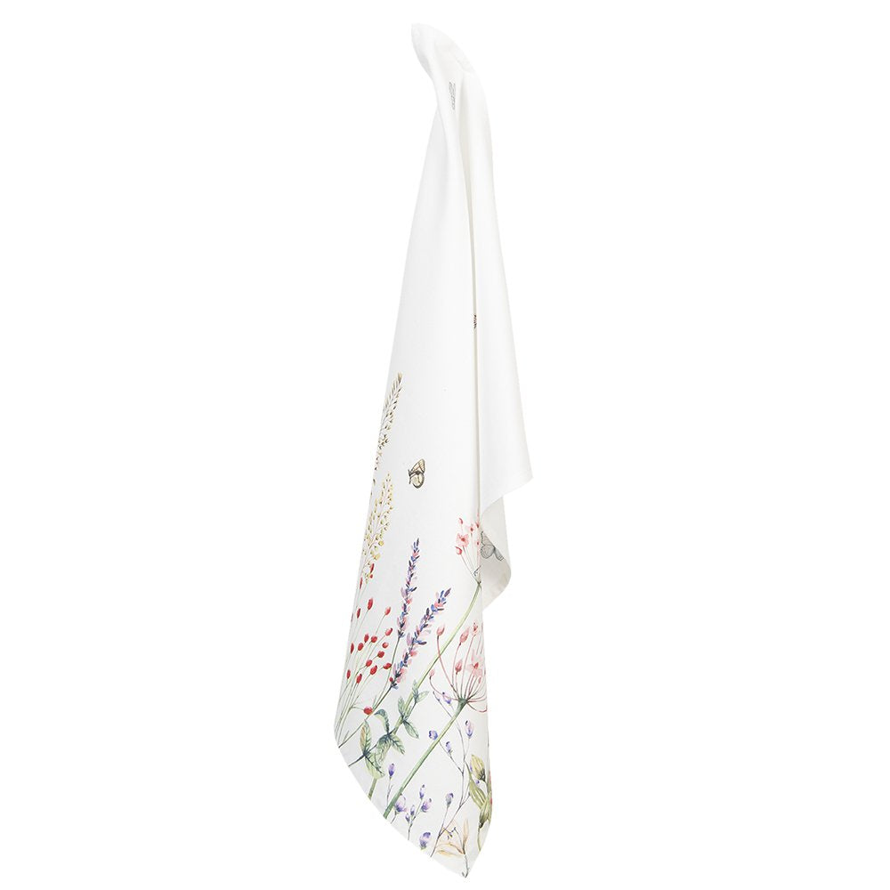 Theedoek 50x70 cm Wit Groen Katoen Bloemen Keukenhanddoek