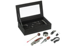 J-Line wijn accessoires - kunstleder/hout - zwart - doos van 6