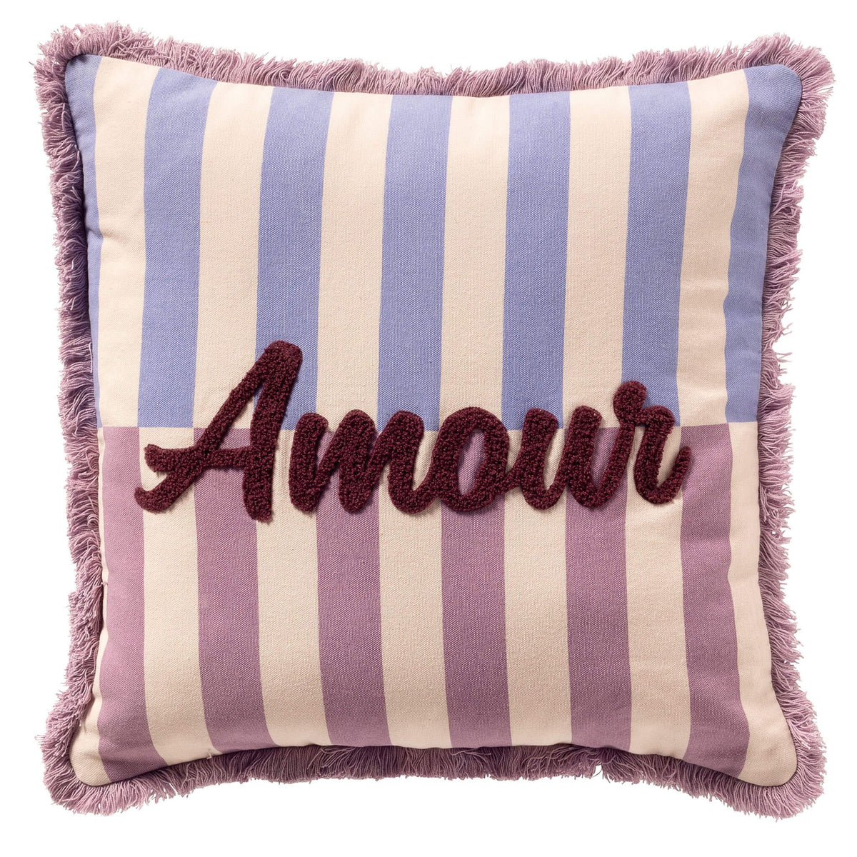 Dutch Decor Amour - Kussen 45x45 cm - Gestreept - Rozeknop - Roze