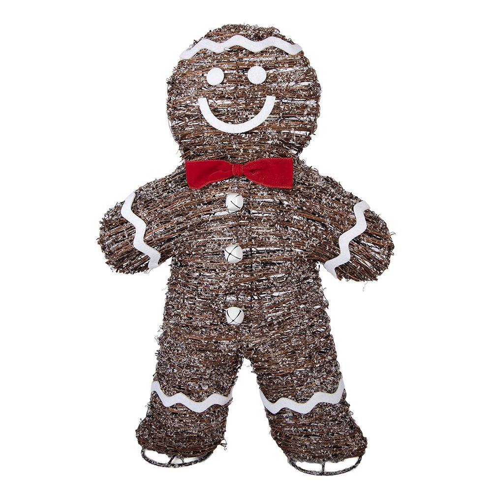 Kerstdecoratie met LED-verlichting Gingerbread man 40x61 cm Bruin Rotan