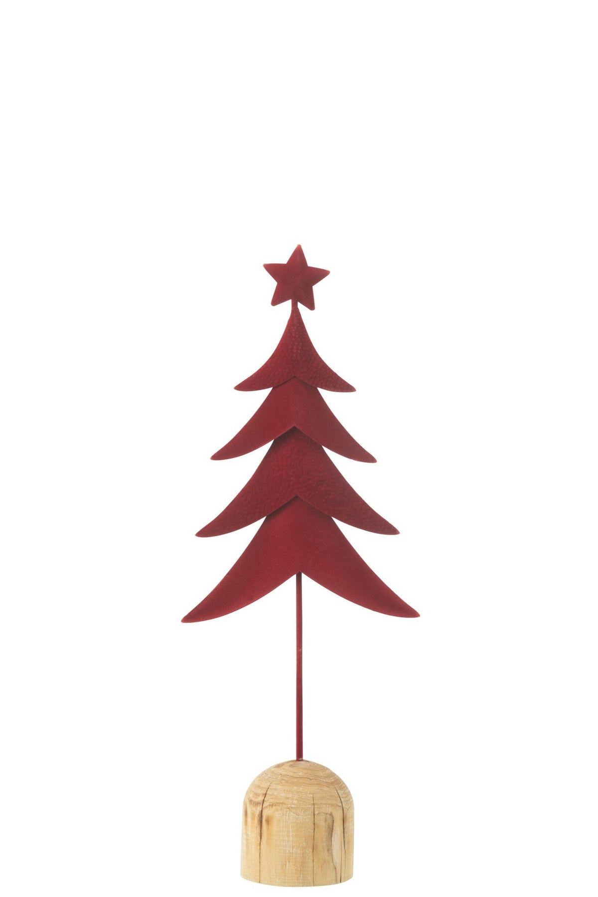 J-Line decoratie Kerstboom Op Voet + Ster - metaal/hout - rood - S