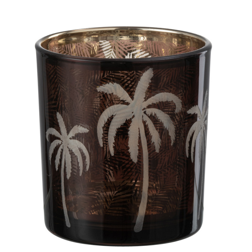 J-Line theelichthouder Palmboom - glas - bruin - small