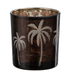 J-Line theelichthouder Palmboom - glas - bruin - small