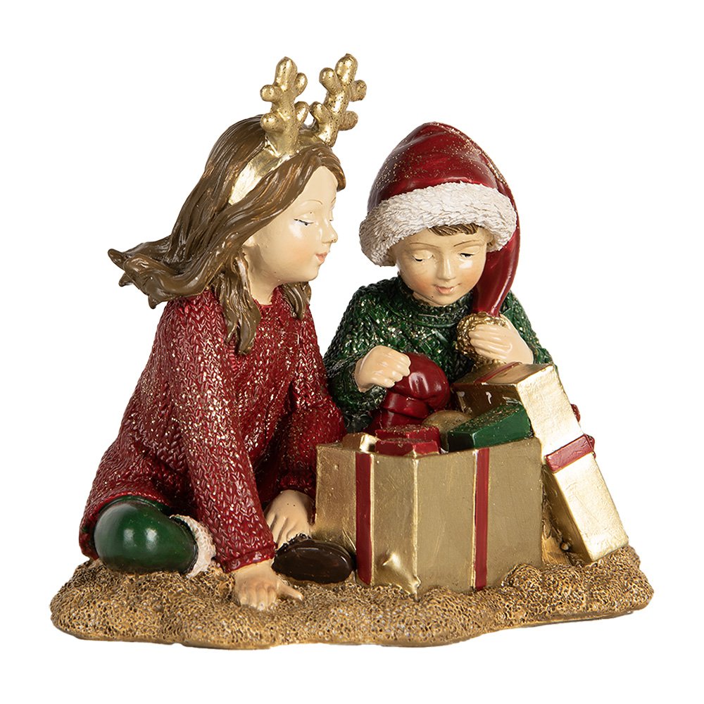 Kerstdecoratie Beeld Kinderen 14x9x11 cm Rood Kunststof