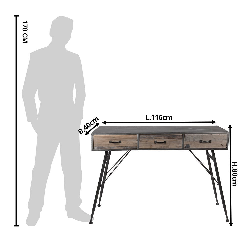 Sidetable Grijs, IJzer en Hout 116x40x80 cm