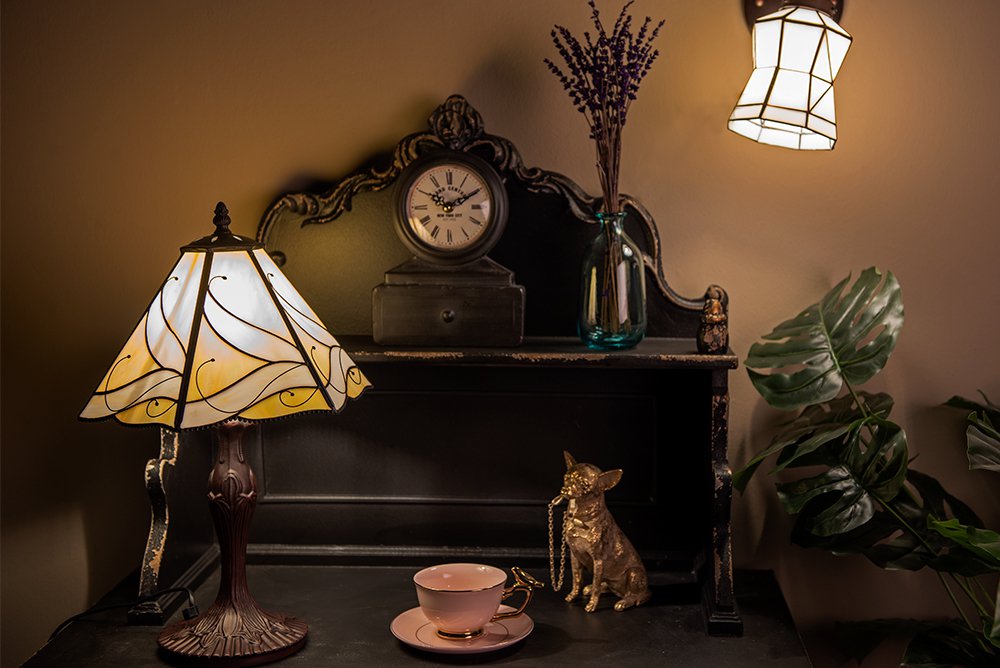 Wandlamp Tiffany 17x12x23 cm Wit Bruin Glas Muurlamp
