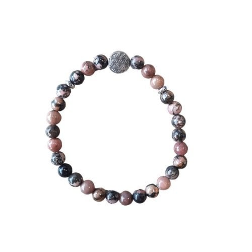 Dames armband Rhodoniet 6 mm met Flower of Life kraal
