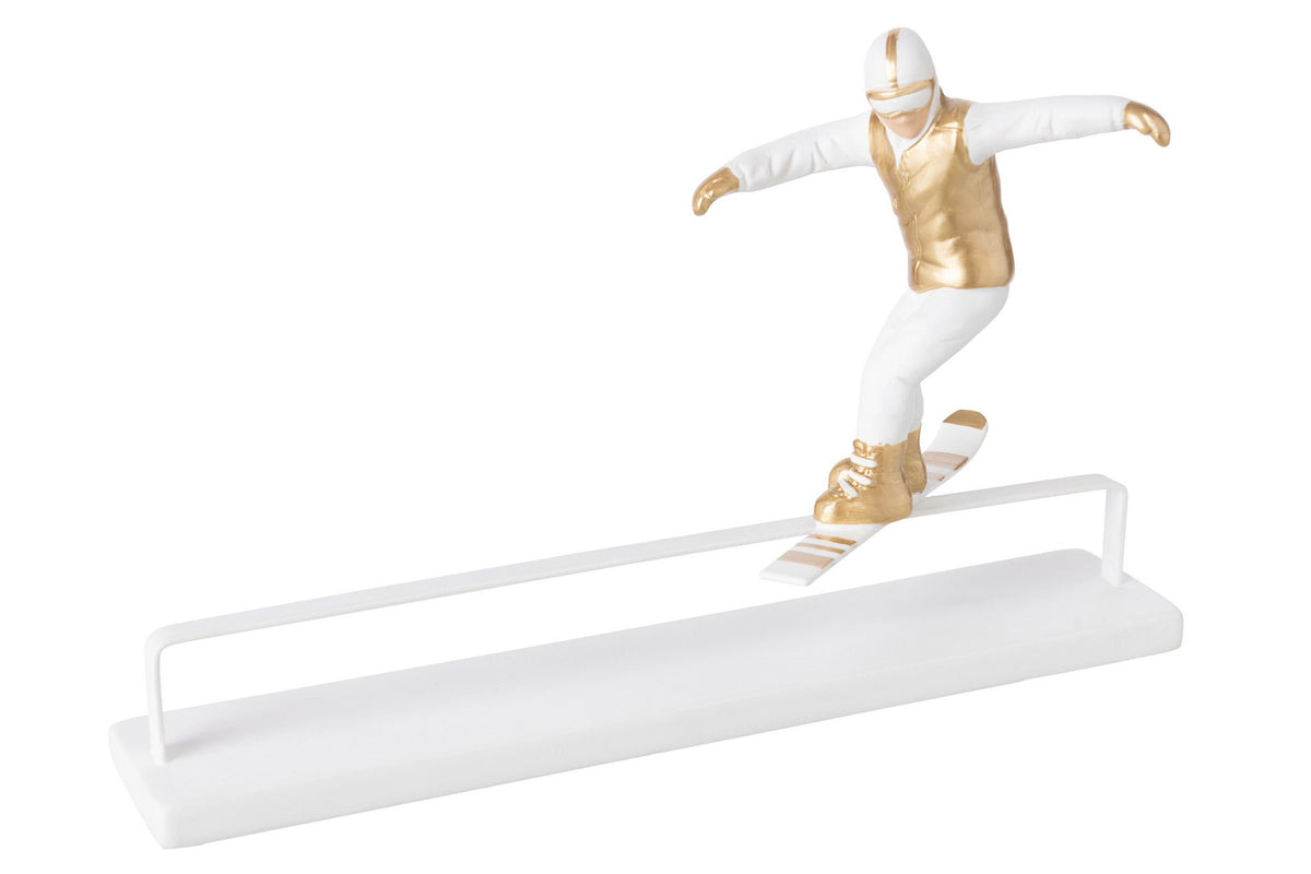 J-Line Snowboarder op obstakel - polyresin - wit/goud