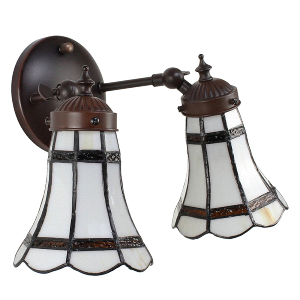 Wandlamp Tiffany 30x23x23 cm Wit Bruin Glas Muurlamp