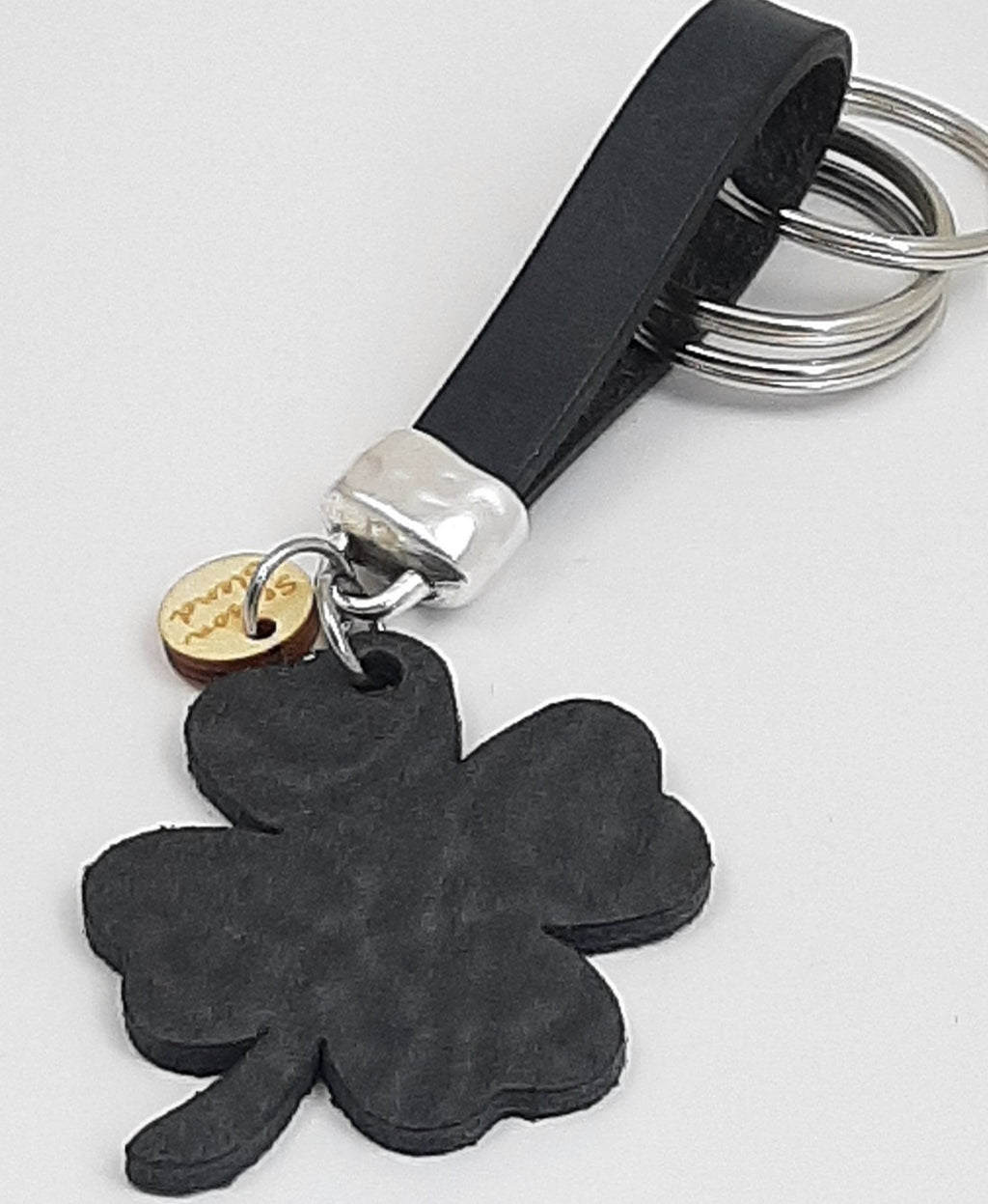 Sleutelhanger Clover leer antiek grijs