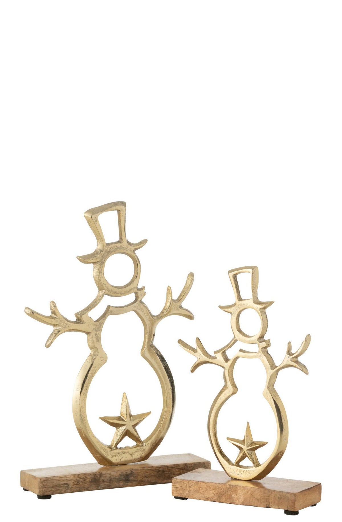 J-Line decoratie Sneeuwman Ster - aluminium/hout - goud - L