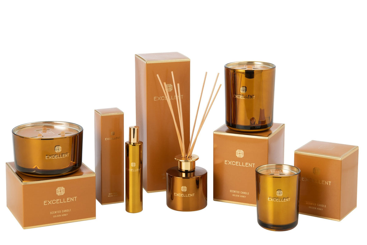J-Line huisparfum Excellent - Golden Honey - glas - oker