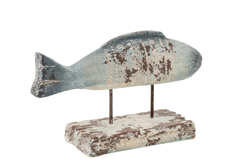 J-Line decoratie Vis Op Voet Antiek - polyresin - blauw/wit