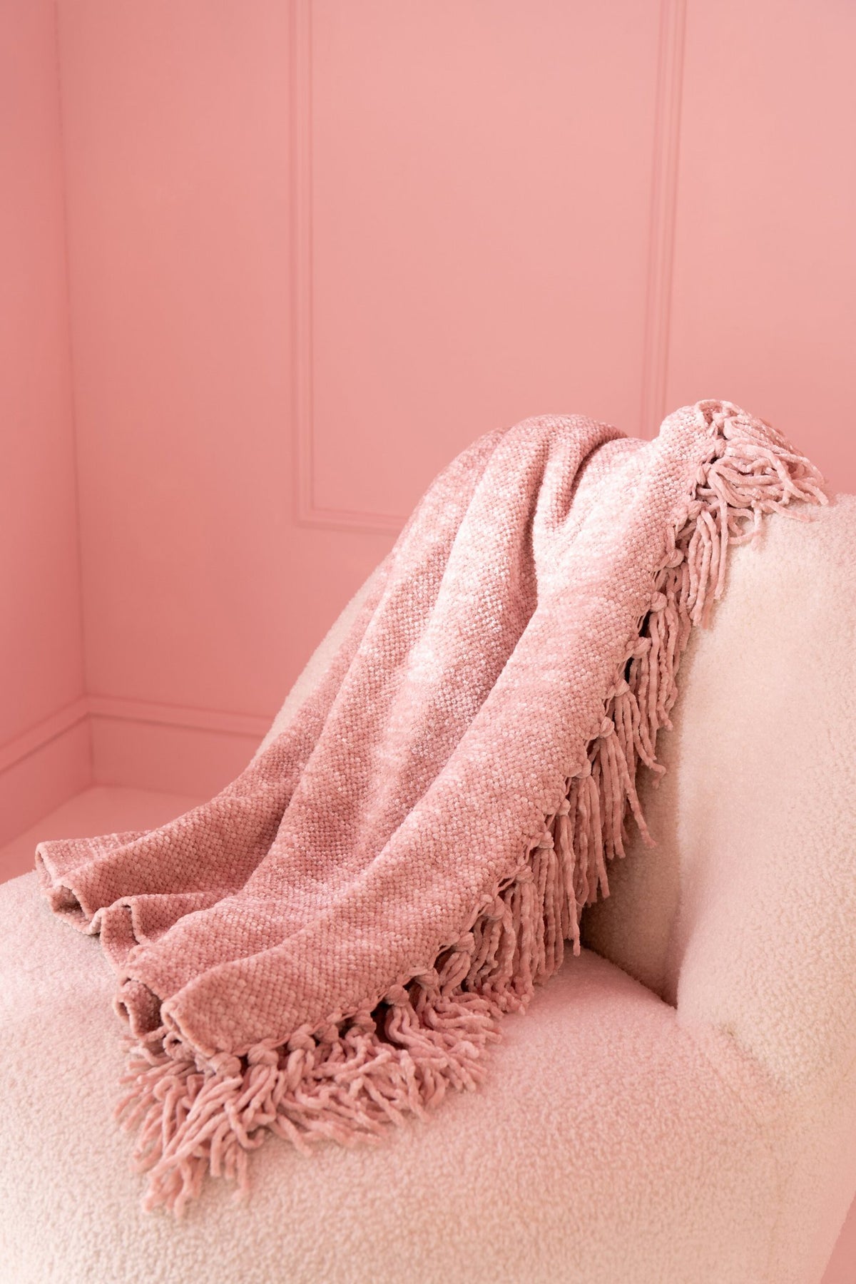 J-Line deken Chenille - polyester - roze