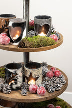 Windlicht koe ster zwart/wit 15cm*