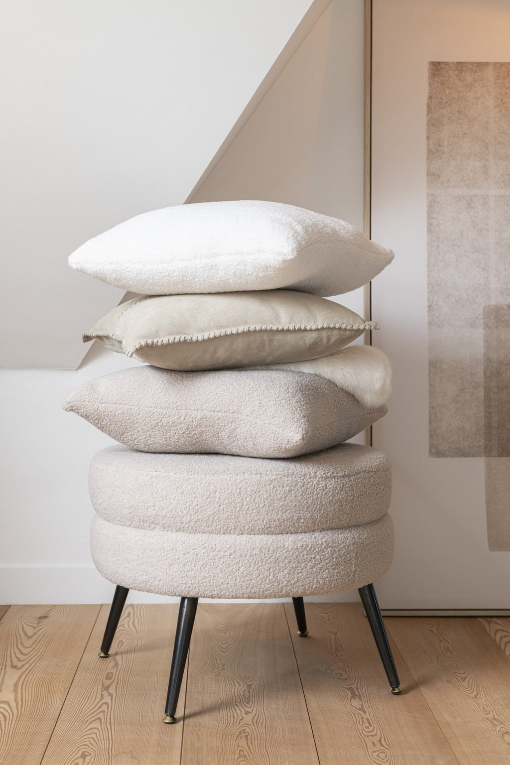 J-Line kussen Teddy Bouclé - polyester - donkerbeige
