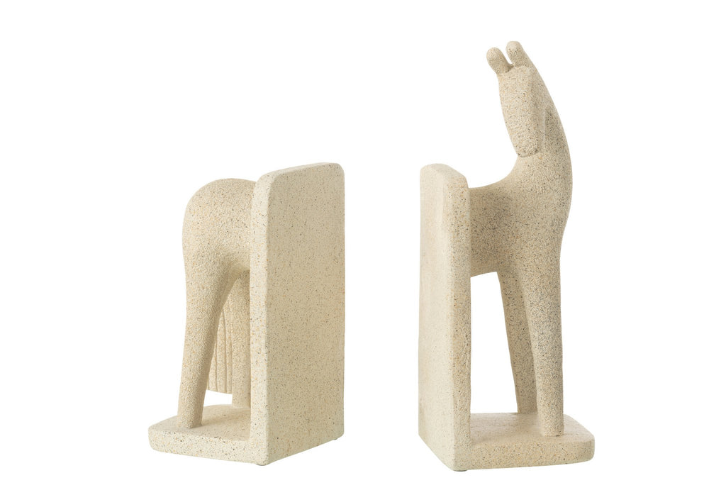 J-Line boekensteun Paard Modern - polyresin - beige - set van 2