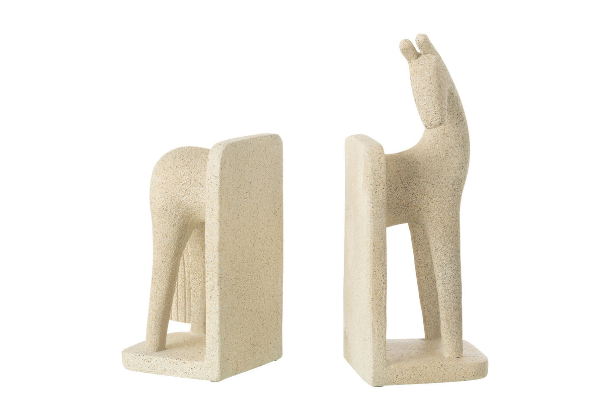 J-Line boekensteun Paard Modern - polyresin - beige - set van 2