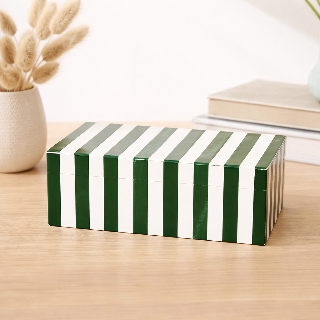Groen Gestreepte Hars Opbergdoos Moderne MDF Decor Organizer