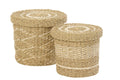 J-Line mand + deksel - ijzer/papier - wit/naturel - set van 2