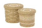 J-Line mand + deksel - ijzer/papier - wit/naturel - set van 2