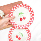 Serveerbord | Keramiek Geruit Kers | Set van 2, 7 inch