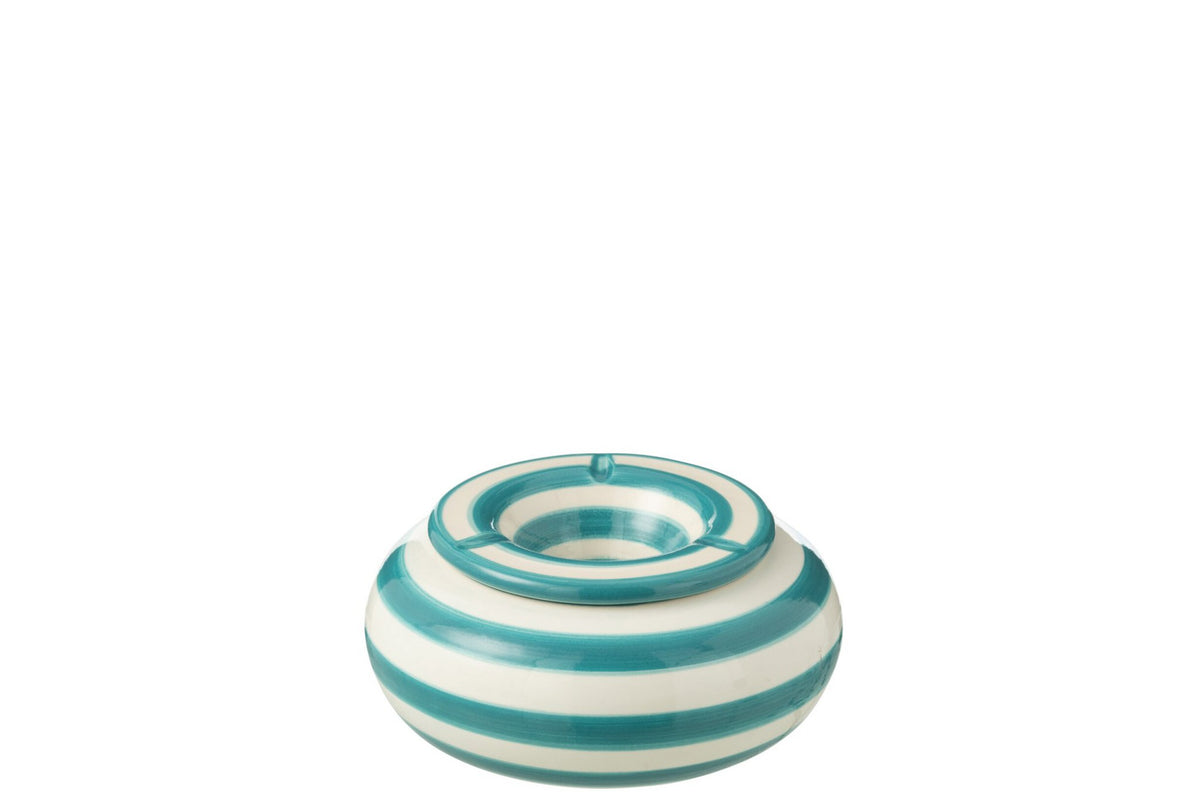 J-Line asbak Granada Stripes - keramiek - wit/aqua - large
