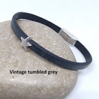 Semplice leren armband tiny star antiek zilver