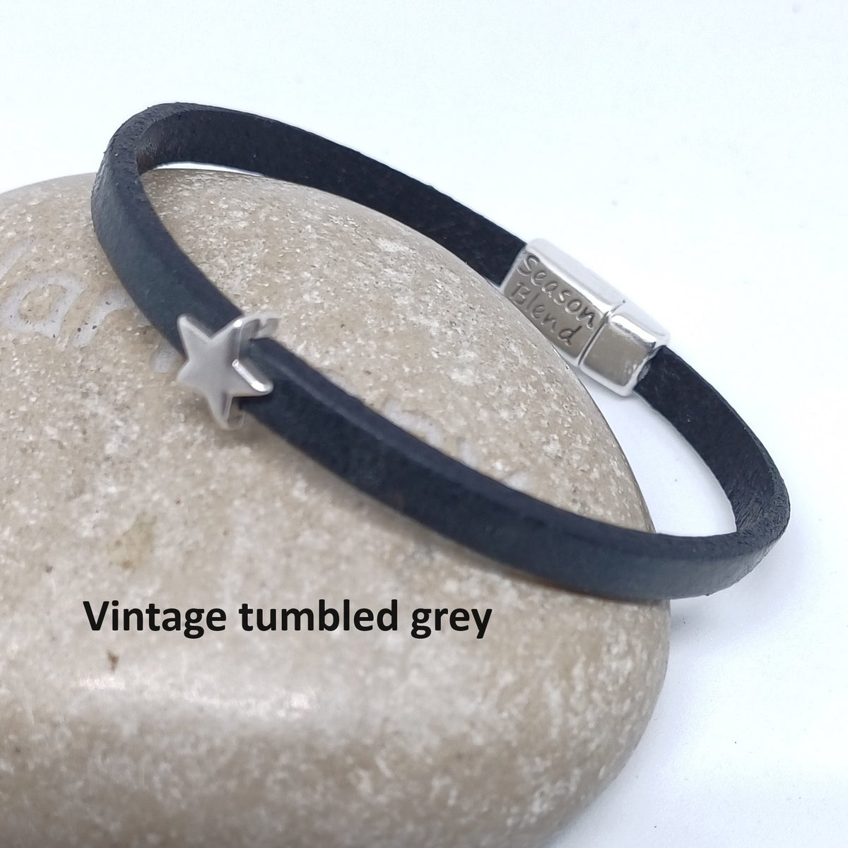 Semplice leren armband tiny star antiek zilver