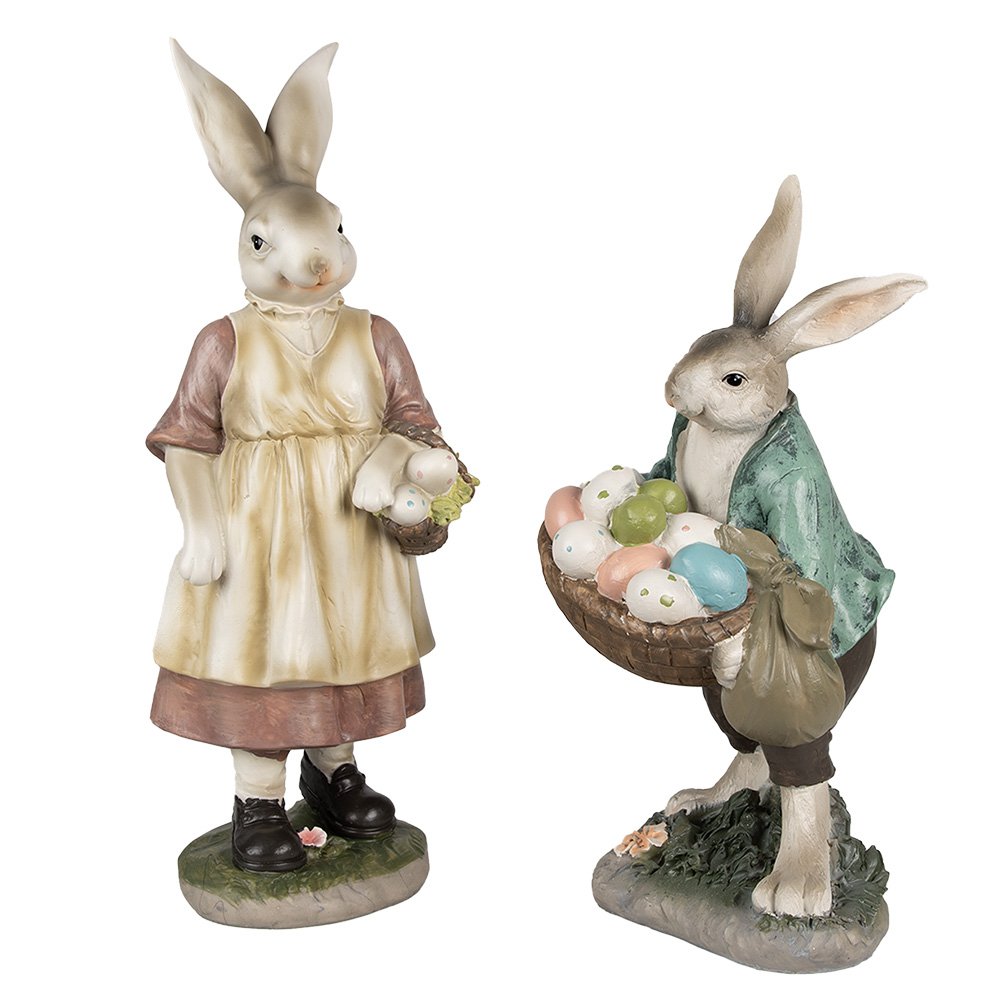 Beeld Konijn 32 cm Bruin Groen Polyresin Paasdecoratie