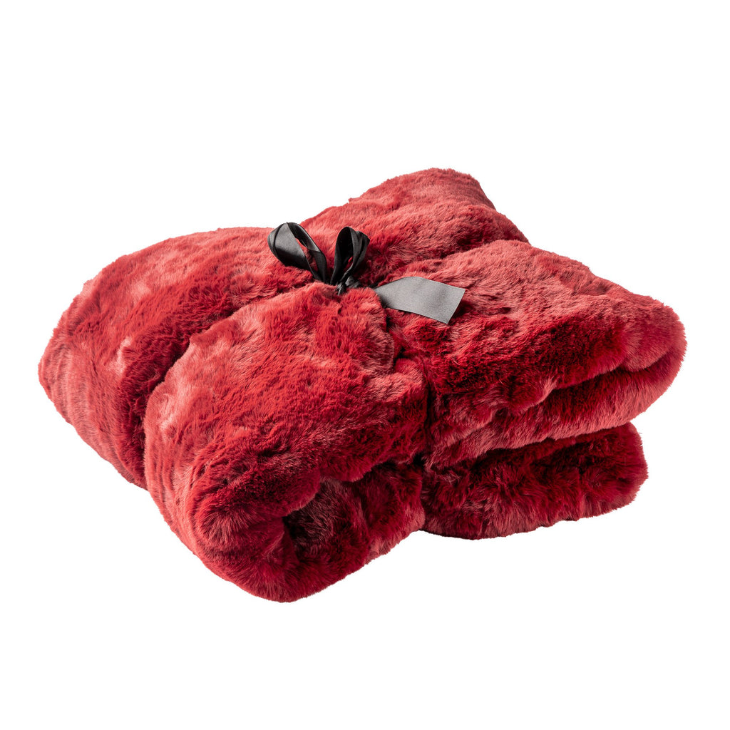 Dutch Decor Zinzi - Plaid 140x180 cm - Imitatiebont look - Unikleur - Merlot - Rood