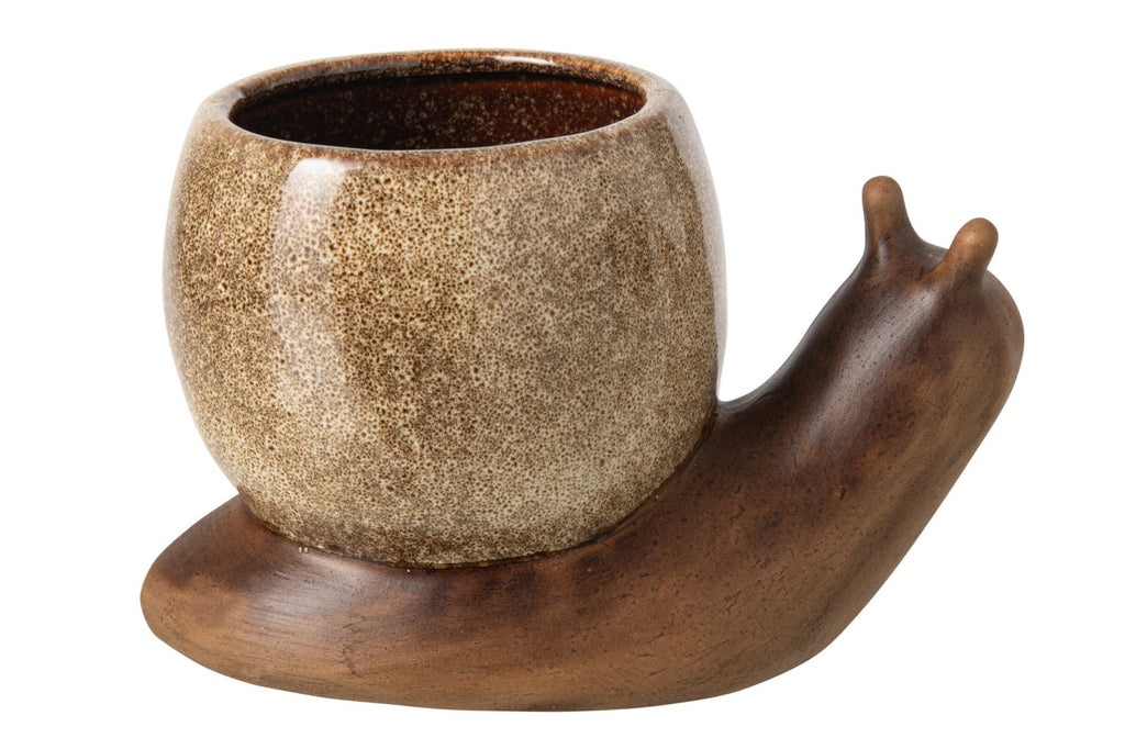 J-Line bloempot Slak - steengoed - bruin/beige